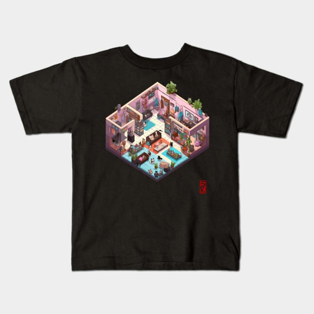 Isometric cat store Kids T-Shirt by siriusreno